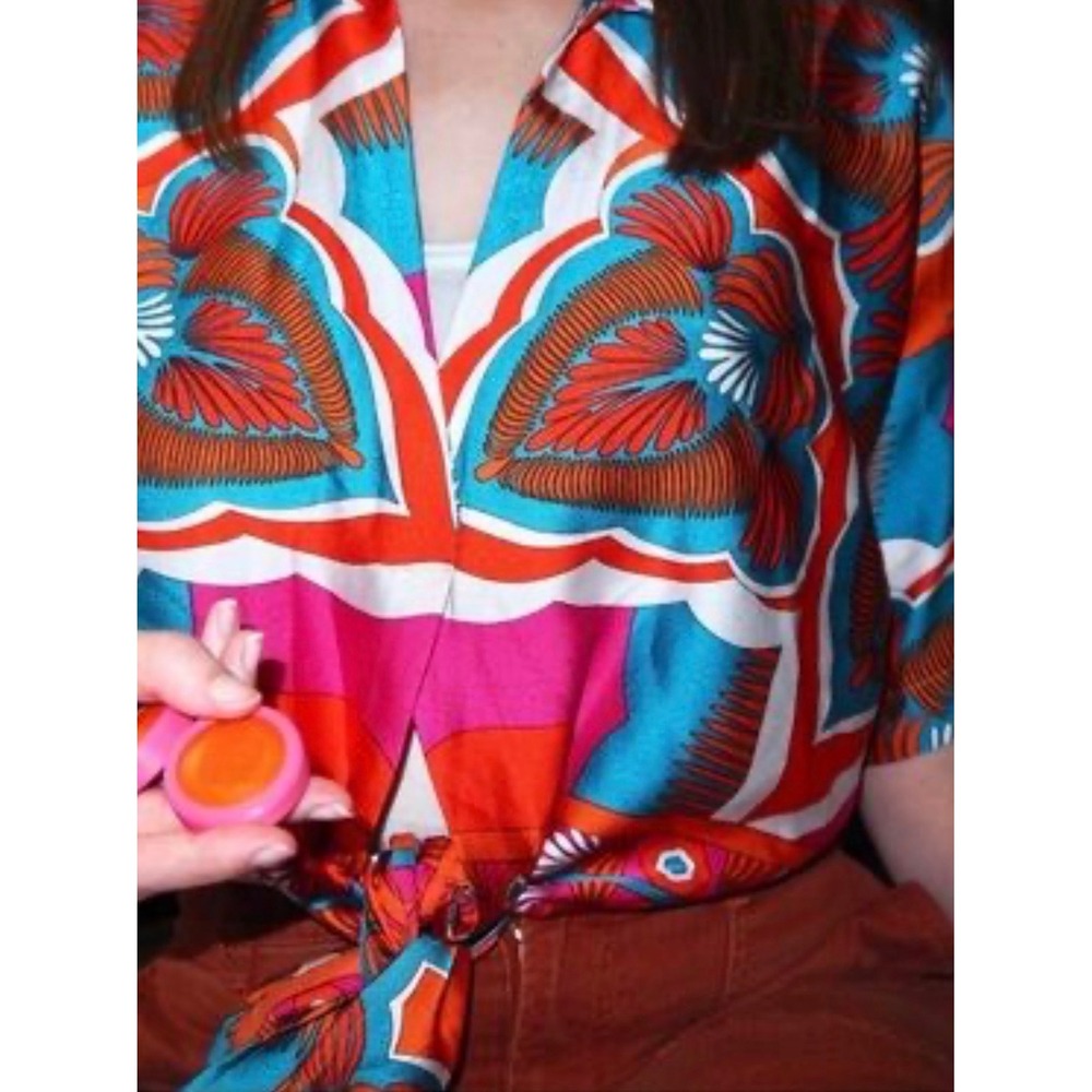 Peach Womens XL Multicolor Geometric Medallion Print Front Tie Crop‎ Top